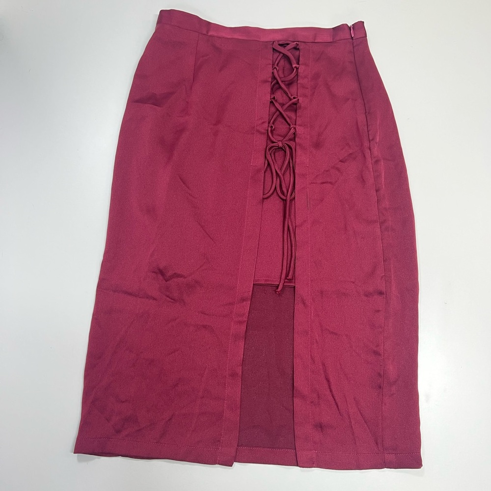 krisa Layered Lace Up Pencil Skirt in Cranberry REVOLVE NEW With Tags Size XS - Picture 7 of 10